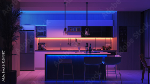 cool kitchen with rgb background lights