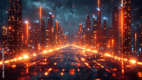 Cyberpunk Cityscape with Glowing Road