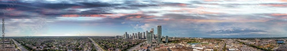 Fototapeta premium Aerial panoramic view of Chicago skyline from Millennium Park on a sunny summer day