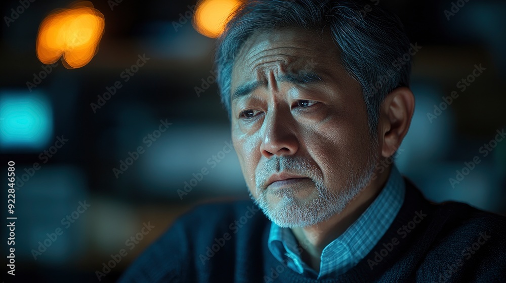 Senior Asian Man Suffering From Neck And Shoulder Pain At Night, Battling Insomnia Senior Asian Man Suffering From Neck And Shoulder Pain At Night, Battling Insomnia