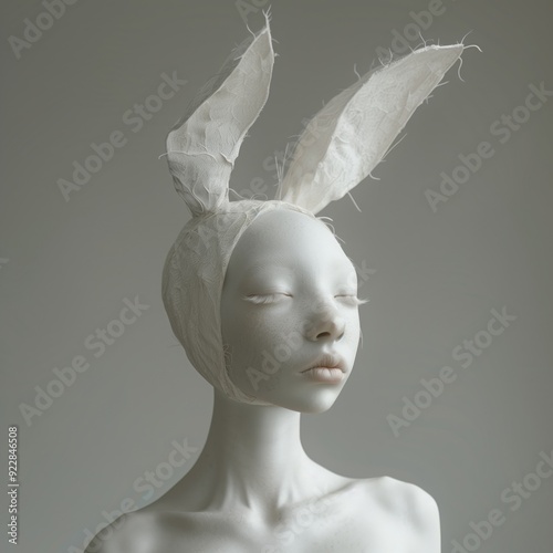 Little girl with bunny rabbit head and ears