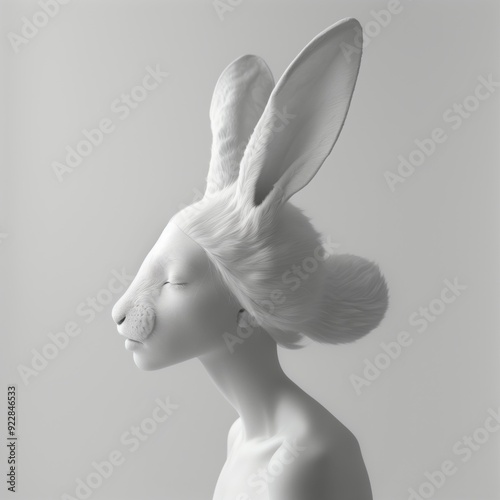 Imaginative woman with bunny rabbit head