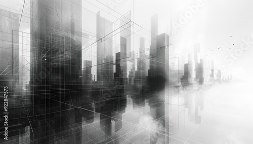 Abstract Cityscape with Grid and Fog