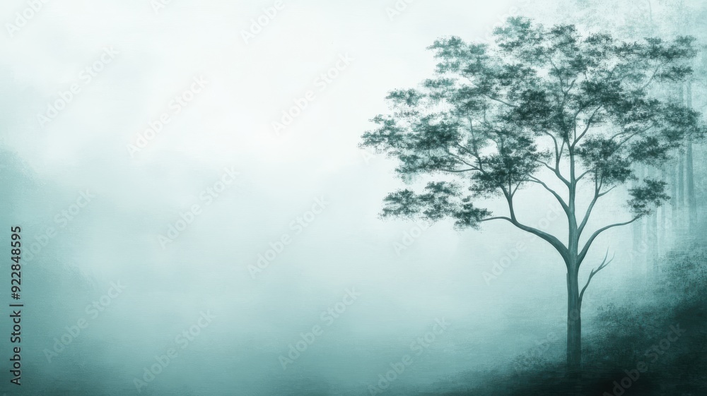 A serene tree silhouette emerges from a misty landscape, creating a tranquil and atmospheric nature scene. A serene tree silhouette emerges from a misty landscape, creating a tranquil and atmospheric nature scene.