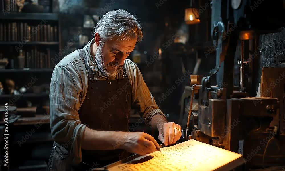 Artisan Working on Antique Book in Workshop with ai generated.
