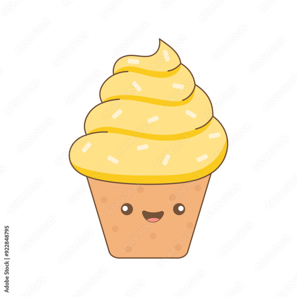 cartoon cute lemon cupcake with yellow cream and funny face with transparent background cartoon cute lemon cupcake with yellow cream and funny face with transparent background