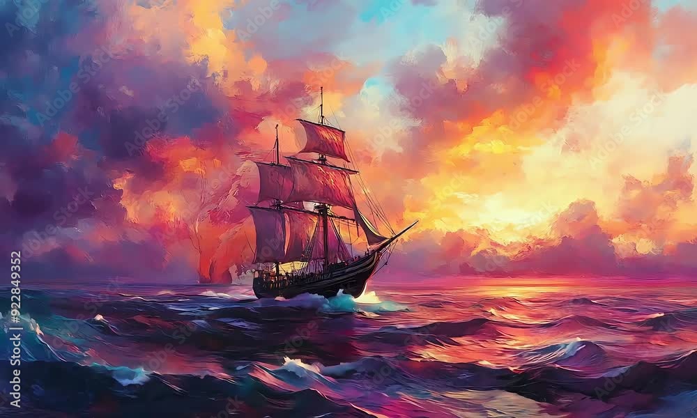 Majestic sailing ship on vibrant ocean at sunset with ai generated.
Majestic sailing ship on vibrant ocean at sunset with ai generated.