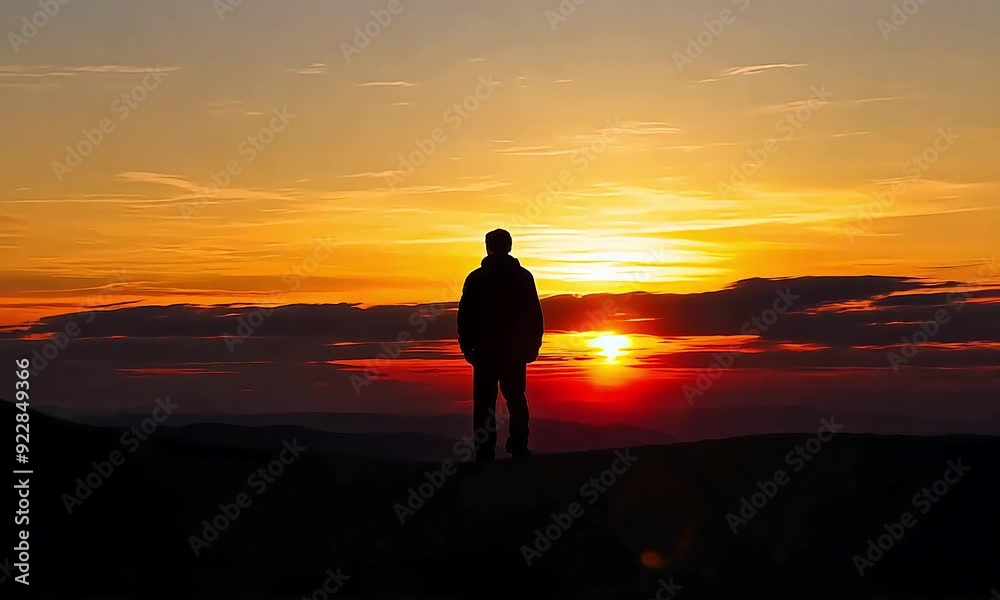 Silhouette of man watching sunset on horizon with ai generated.
Silhouette of man watching sunset on horizon with ai generated.