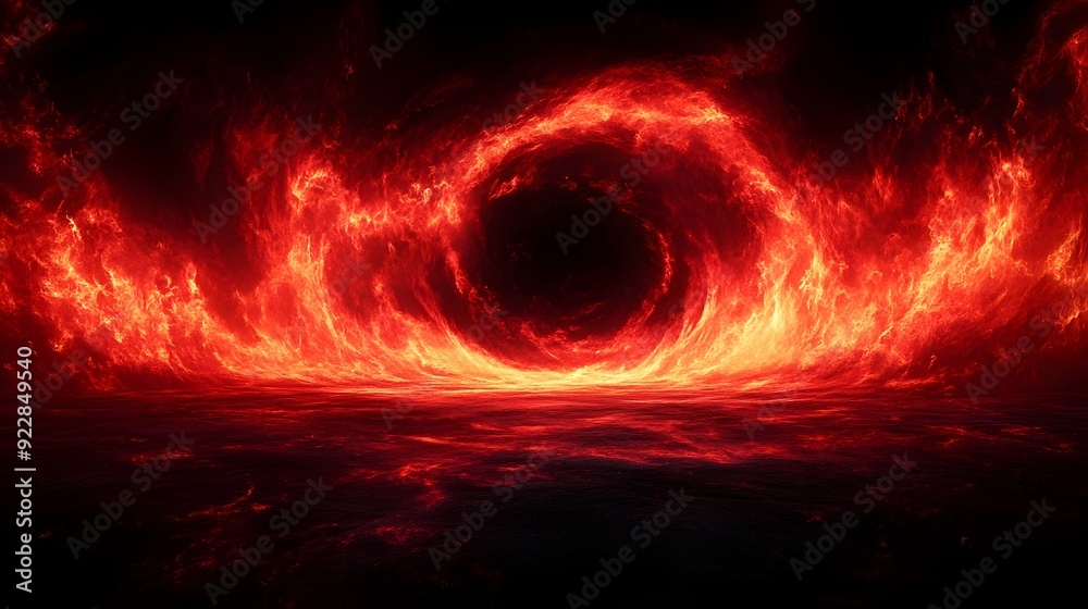 Fototapeta premium Captivating Fiery Vortex in Dark Red Swirling Flames - Dramatic Surreal Digital Art Scene