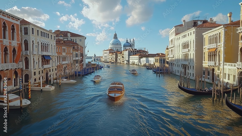 Fototapeta premium view of Venice Grand Canal, Architecture and landmarks with boats. Venice postcard
