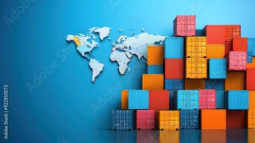 Freight forwarding cargo containers and global maps
