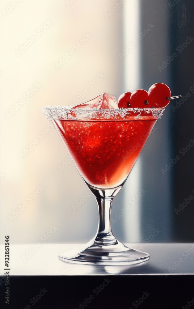 custom made wallpaper toronto digitalA vibrant red cocktail served in a sleek glass, decorated with cherries and ice, perfect for celebratory occasions.
