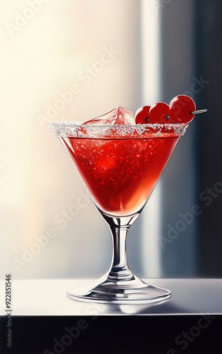 Wallpaper Mural A vibrant red cocktail served in a sleek glass, decorated with cherries and ice, perfect for celebratory occasions. Torontodigital.ca
