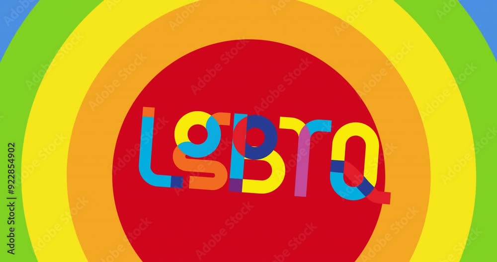 LGBTQ text animating over colorful concentric circles background LGBTQ text animating over colorful concentric circles background