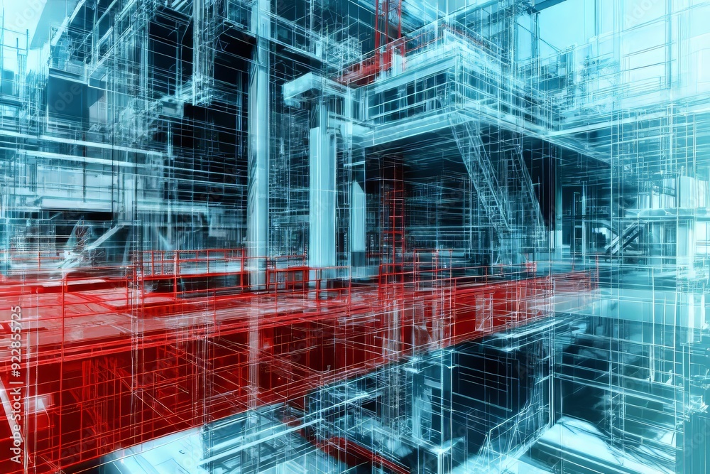 custom made wallpaper toronto digitalFuturistic architectural wireframe with red highlights
