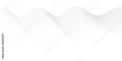 Abstract white blend digital wave lines and technology transparent background. Minimal carve wavy white and gray flowing wave lines and glowing moving lines. Futuristic sound wave lines background.