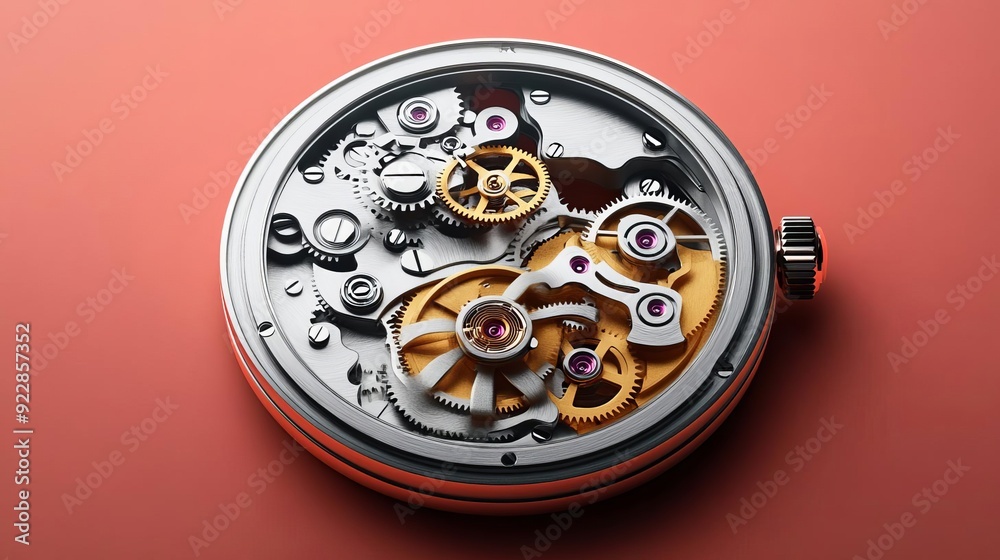 Close-up of a mechanical watch movement with exposed gears Close-up of a mechanical watch movement with exposed gears
