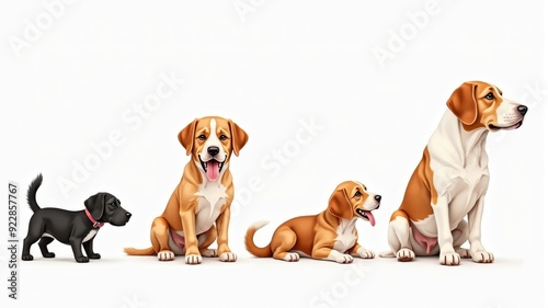 Illustration Showing Dogs Growing from Puppy to Adult, Perfect for Pet Themed Projects and Educational Materials photo