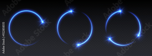 Obraz na płótnie Glowing blue shooting star circles with sparkles, light frames, stars in circular motion, abstract shiny rings with particles. Vector illustration. w salonie
