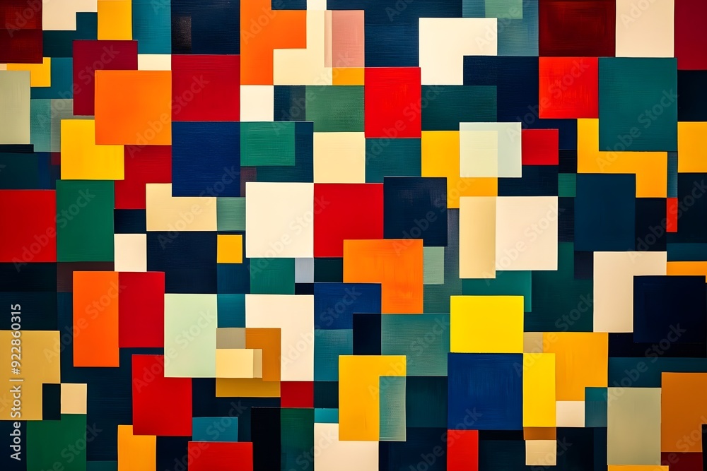 Abstract background filled with numerous squares and rectangles of various sizes, each in a different vibrant color Abstract background filled with numerous squares and rectangles of various sizes, each in a different vibrant color