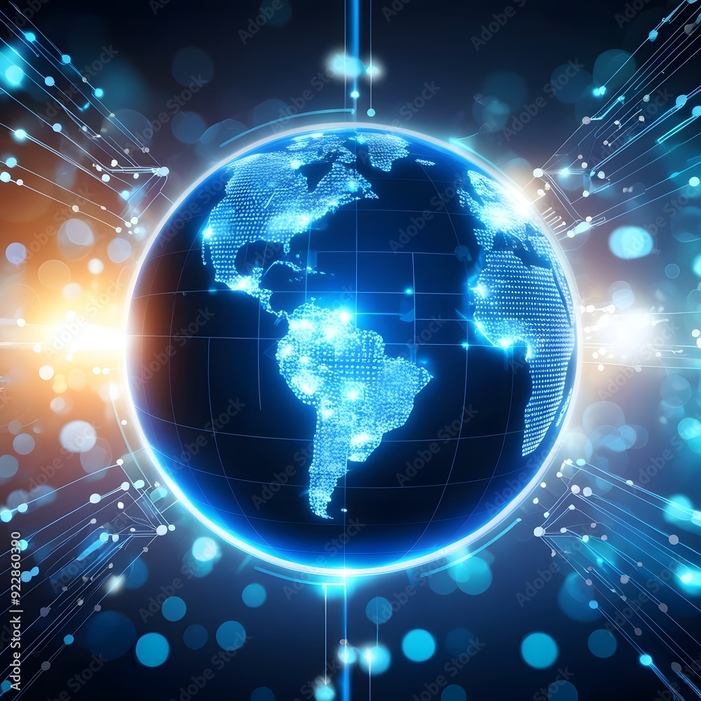 A futuristic digital globe and world map with communications and network. Technology concept background A futuristic digital globe and world map with communications and network. Technology concept background