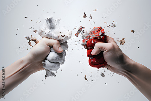 Hand smashing cigarettes against white background for medical and smoking concepts