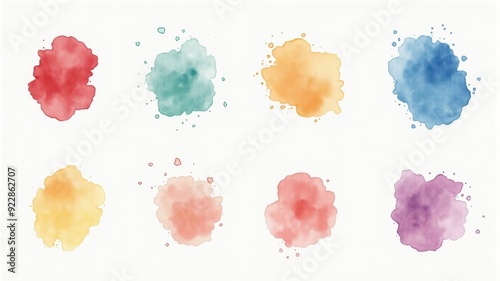Collection of Colorful Watercolor Splatters in Various Shapes and Hues - Perfect for Graphic Design and Art Projects