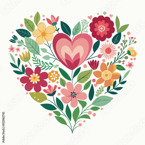 Seamless floral pattern with a heart of pink roses, perfect for a spring love design, wedding card, or Valentine's Day greeting