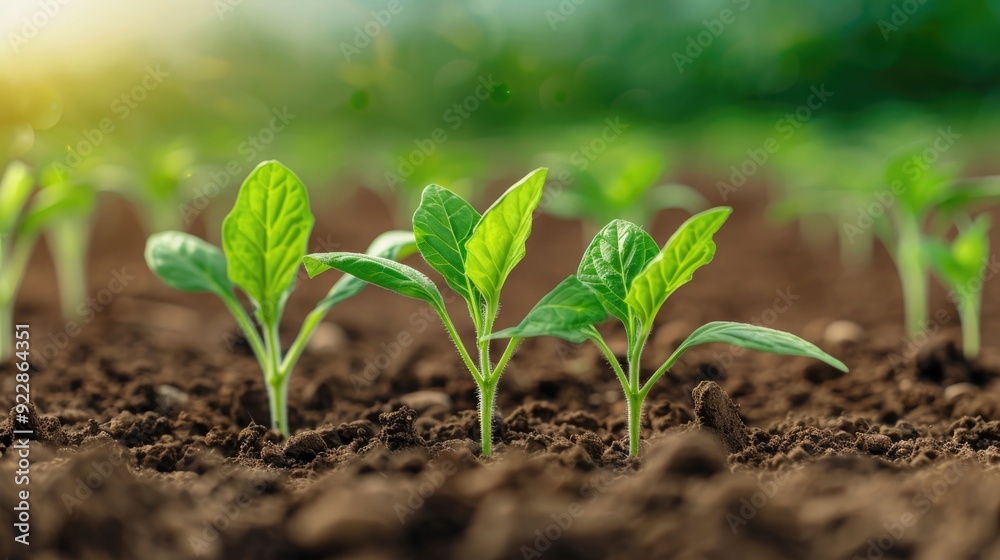 Lush green seedlings emerging from the fertile soil signaling the start of a promising agricultural cycle filled with the potential for bountiful harvests and prosperous growth Lush green seedlings emerging from the fertile soil signaling the start of a promising agricultural cycle filled with the potential for bountiful harvests and prosperous growth