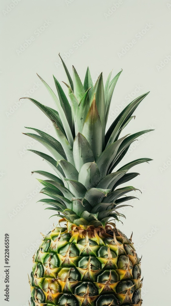 Fototapeta premium A close-up of a pineapple showcasing its textured skin and leafy crown.