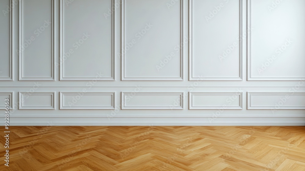 © AIArtistry - Front View Of An Empty Room With White Walls, Baseboards, And Wooden Parquet Floor © AIArtistry - Front View Of An Empty Room With White Walls, Baseboards, And Wooden Parquet Floor
