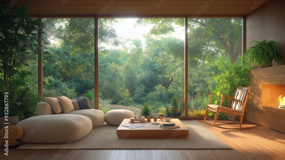 A cozy living room with large windows letting in soft natural light. A comfortable sofa with plush cushions sits near a coffee table, adorned with a few books and a cup of tea. A cozy living room with large windows letting in soft natural light. A comfortable sofa with plush cushions sits near a coffee table, adorned with a few books and a cup of tea.