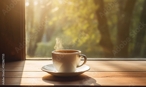 White coffee cup on wooden table