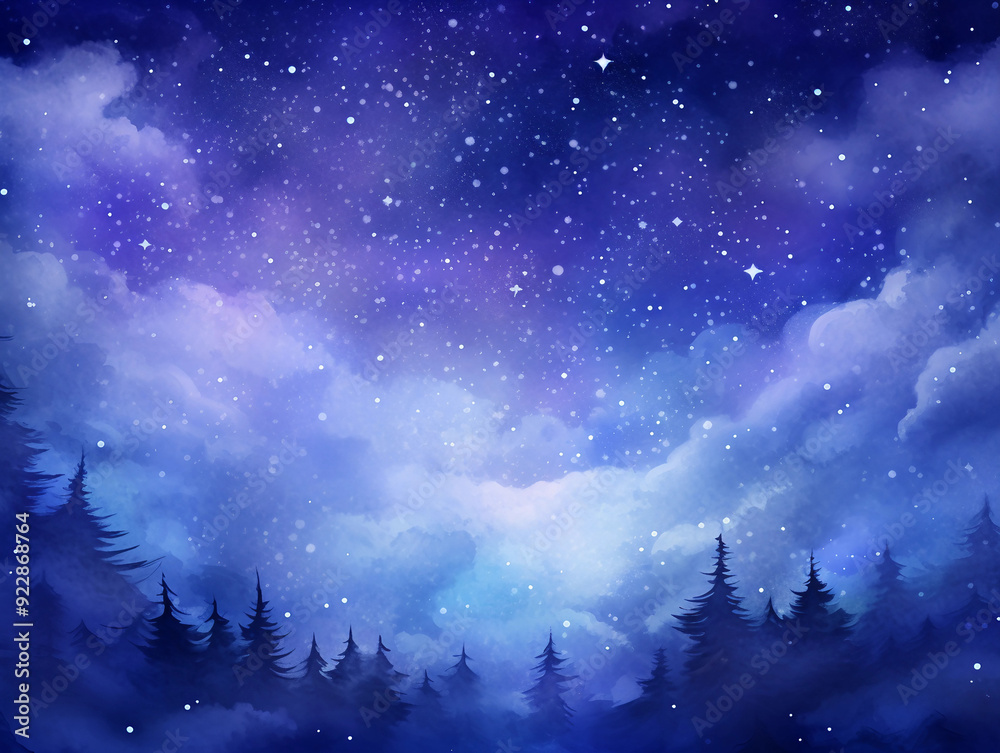 Naklejka premium Watercolor universe Sky stars deep space Violet blue