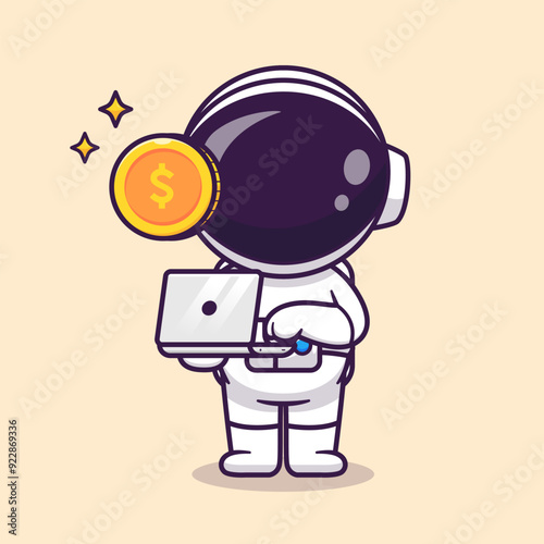 Cute Business Astronaut With Laptop And Gold Coin Cartoon
Vector Icon Illustration Science Technology Icon Concept
Isolated Premium Vector. Flat Cartoon Style
