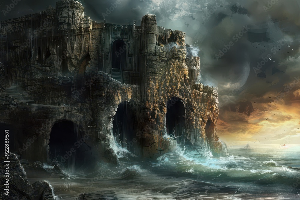 Fototapeta premium Ruined Fortress on a Stormy Coast