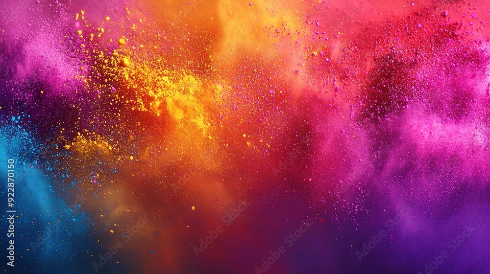 Fototapeta premium Abstract Burst of Color: A vibrant, energetic explosion of color paints a dynamic and abstract background. Swirls of blue, orange, and purple powder dance in a chaotic yet mesmerizing cloud.