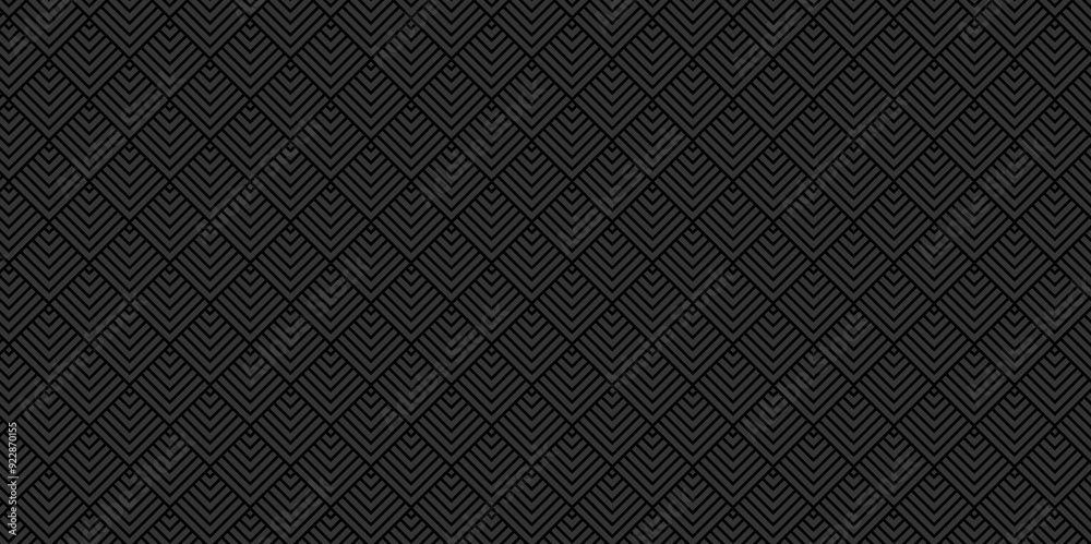 Fototapeta premium Vector overlapping Pattern geometric square wave line. black and gray square line seamless stripe geometric create retro diamond pattern black background.