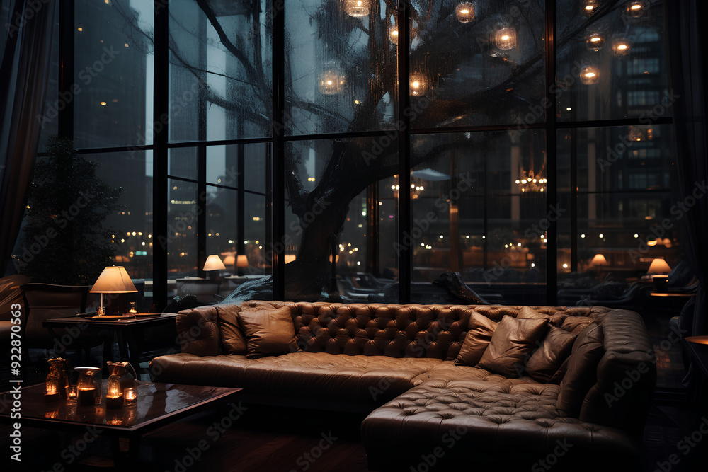 sofas and tables crammed into the large glass windows while looking at the raindrops that clung to the glass outside. sofas and tables crammed into the large glass windows while looking at the raindrops that clung to the glass outside.