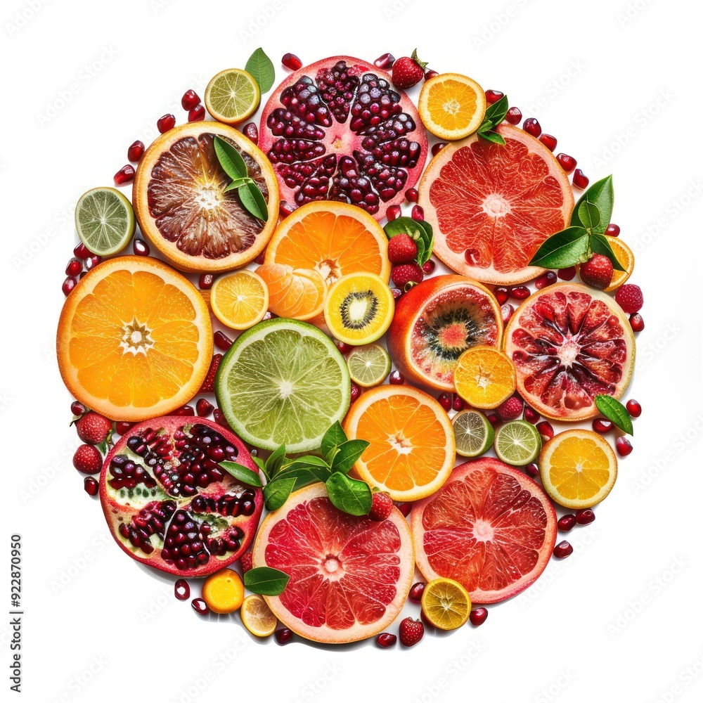 A vibrant arrangement of various sliced fruits showcasing their colors and textures.