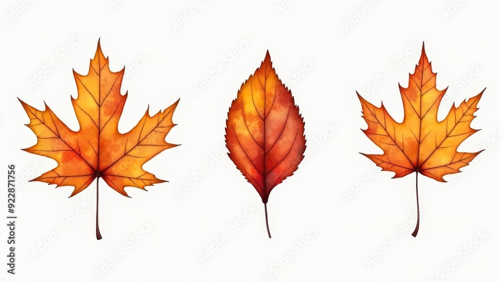 Fototapeta premium Stunning Autumn Leaves Illustration - Maple and Elm Leaf Art. Perfect for Seasonal Designs, Nature-Themed Projects.