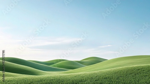 Serene Rolling Hills: A picturesque landscape of gently rolling green hills under a bright, clear sky. The image evokes a sense of peace, tranquility, and the beauty of nature.