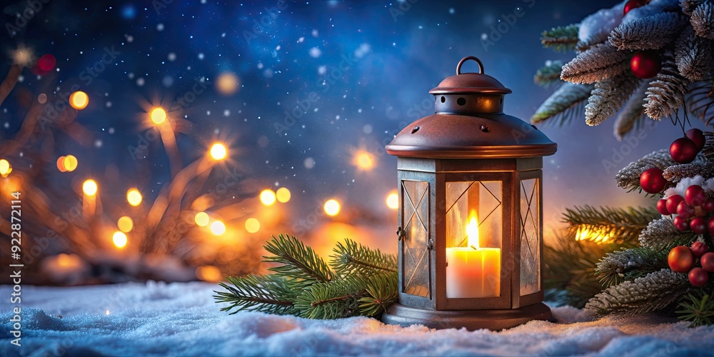 Christmas lantern glowing in the night, Christmas, lantern, night, glow, holiday, festive, decorations, winter, lights