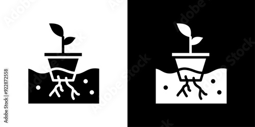 Hydroponics farming pot icon Thin line illustration set