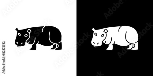 hippopotamus or hippo icon Thin line illustration set