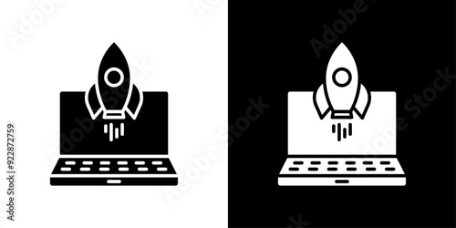 Rocket Spaceship Startup icon Thin line illustration set