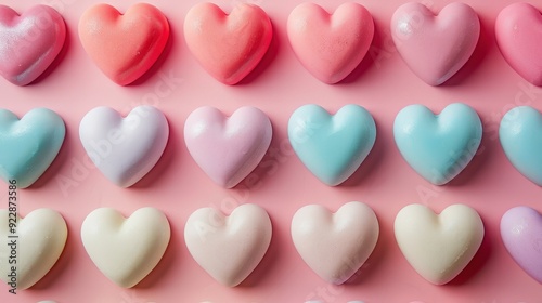 Rows of pastel-colored heart-shaped candies create a cheerful atmosphere for celebrations