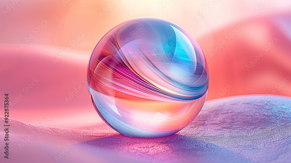 Obraz premium An abstract iridescent shape, reminiscent of a wavy glass circle, rendered in 3D