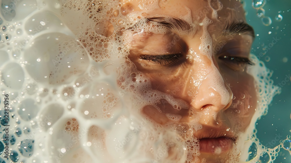 Woman putting foam on face Woman putting foam on face