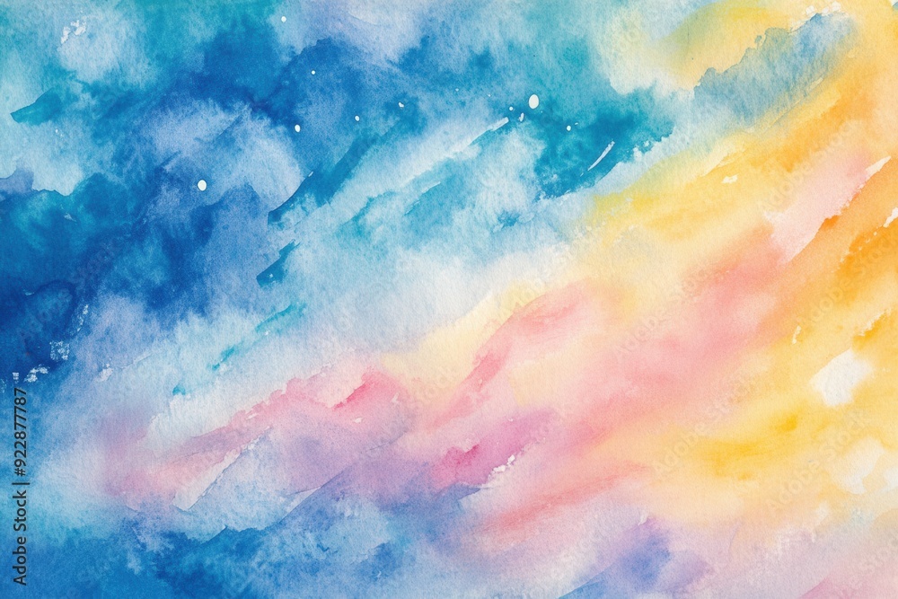 A vibrant blend of blue, yellow, and pink watercolor strokes resembling a dreamy sky. A vibrant blend of blue, yellow, and pink watercolor strokes resembling a dreamy sky.